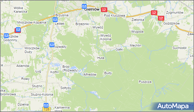 mapa Huta gmina Gielniów, Huta gmina Gielniów na mapie Targeo