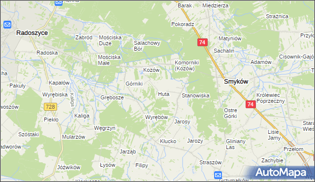 mapa Huta gmina Radoszyce, Huta gmina Radoszyce na mapie Targeo