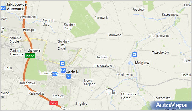 mapa Jacków gmina Mełgiew, Jacków gmina Mełgiew na mapie Targeo