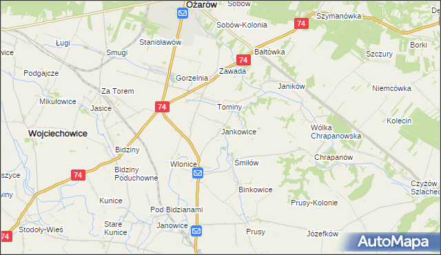 mapa Jankowice gmina Ożarów, Jankowice gmina Ożarów na mapie Targeo