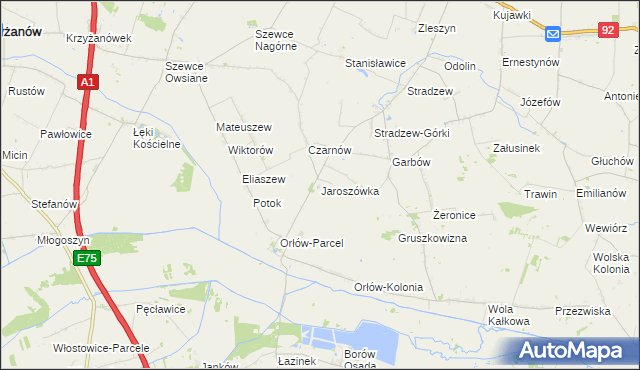 mapa Jaroszówka gmina Bedlno, Jaroszówka gmina Bedlno na mapie Targeo