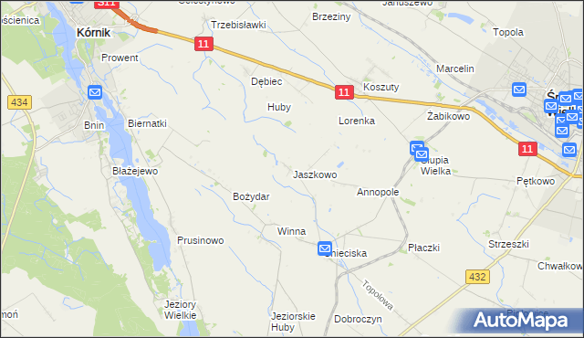 mapa Jaszkowo gmina Zaniemyśl, Jaszkowo gmina Zaniemyśl na mapie Targeo