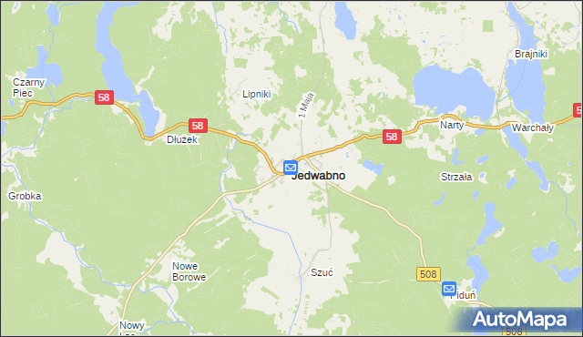mapa Jedwabno powiat szczycieński, Jedwabno powiat szczycieński na mapie Targeo