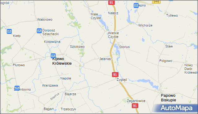 mapa Jeleniec gmina Papowo Biskupie, Jeleniec gmina Papowo Biskupie na mapie Targeo