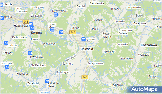mapa Jeleśnia, Jeleśnia na mapie Targeo