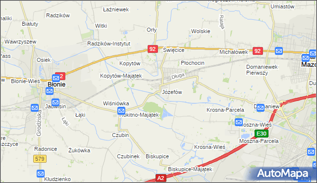 mapa Józefów gmina Ożarów Mazowiecki, Józefów gmina Ożarów Mazowiecki na mapie Targeo