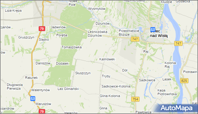 mapa Kalinówek gmina Solec nad Wisłą, Kalinówek gmina Solec nad Wisłą na mapie Targeo