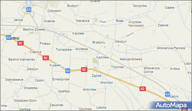 mapa Kamilew gmina Bedlno, Kamilew gmina Bedlno na mapie Targeo