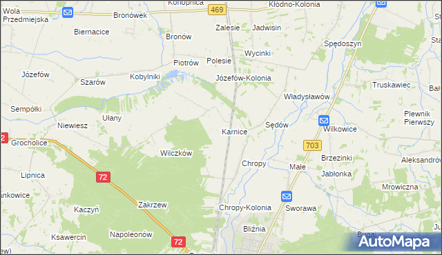 mapa Karnice gmina Poddębice, Karnice gmina Poddębice na mapie Targeo