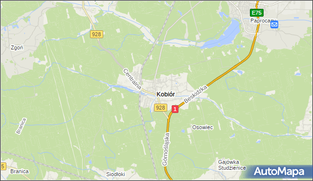 mapa Kobiór, Kobiór na mapie Targeo