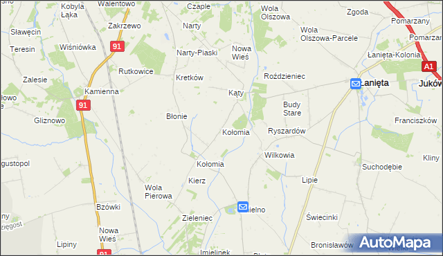 mapa Kołomia gmina Lubień Kujawski, Kołomia gmina Lubień Kujawski na mapie Targeo