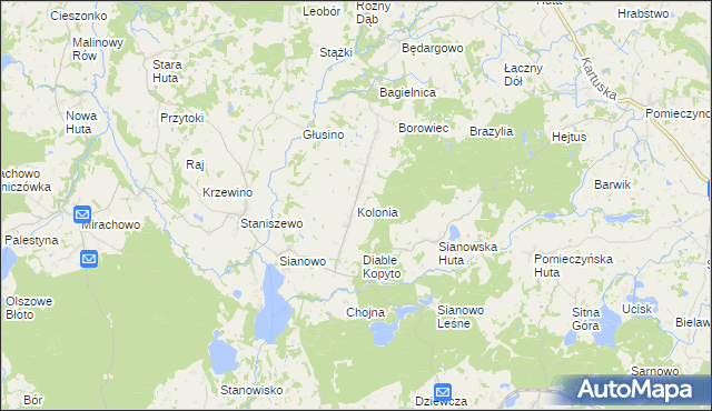 mapa Kolonia gmina Kartuzy, Kolonia gmina Kartuzy na mapie Targeo
