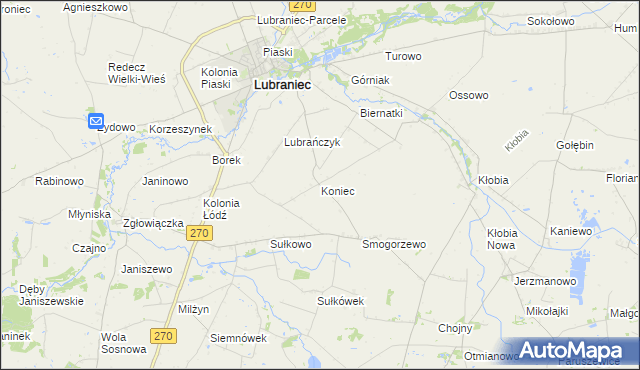 mapa Koniec gmina Lubraniec, Koniec gmina Lubraniec na mapie Targeo