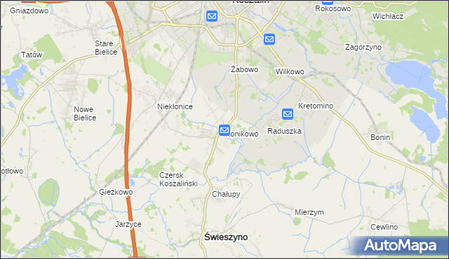 mapa Konikowo gmina Świeszyno, Konikowo gmina Świeszyno na mapie Targeo
