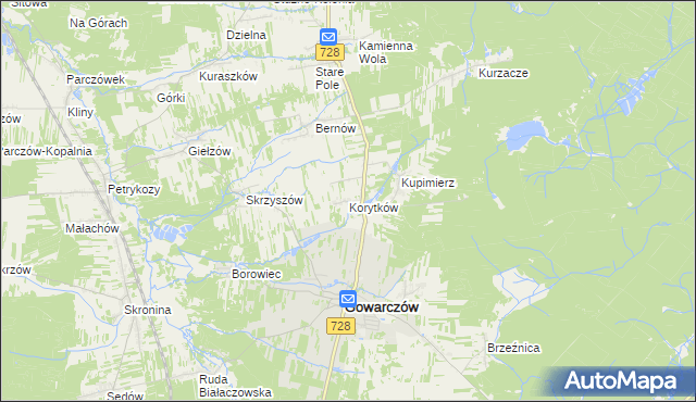 mapa Korytków gmina Gowarczów, Korytków gmina Gowarczów na mapie Targeo