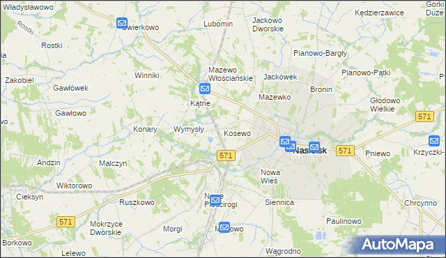 mapa Kosewo gmina Nasielsk, Kosewo gmina Nasielsk na mapie Targeo