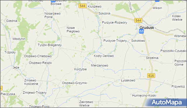 mapa Kozły-Janowo, Kozły-Janowo na mapie Targeo