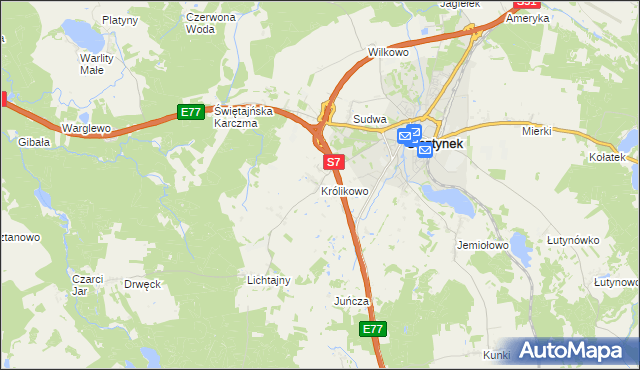 mapa Królikowo gmina Olsztynek, Królikowo gmina Olsztynek na mapie Targeo
