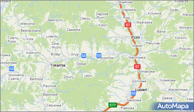 mapa Krzczonów gmina Tokarnia, Krzczonów gmina Tokarnia na mapie Targeo