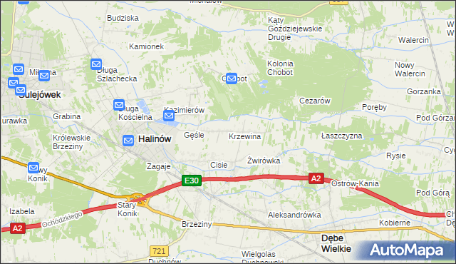 mapa Krzewina gmina Halinów, Krzewina gmina Halinów na mapie Targeo