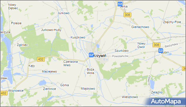 mapa Krzywiń, Krzywiń na mapie Targeo