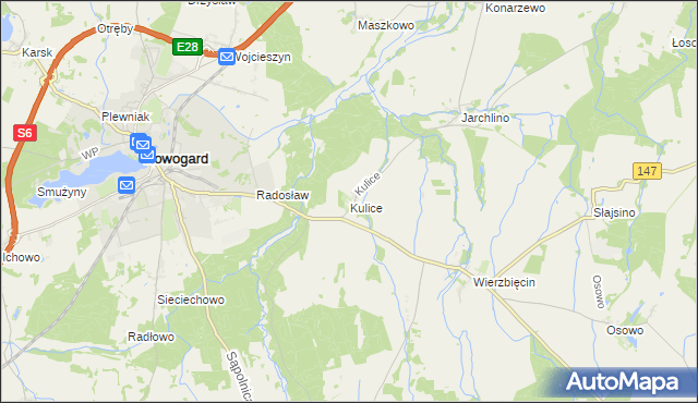 mapa Kulice gmina Nowogard, Kulice gmina Nowogard na mapie Targeo