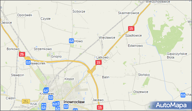 mapa Latkowo gmina Inowrocław, Latkowo gmina Inowrocław na mapie Targeo