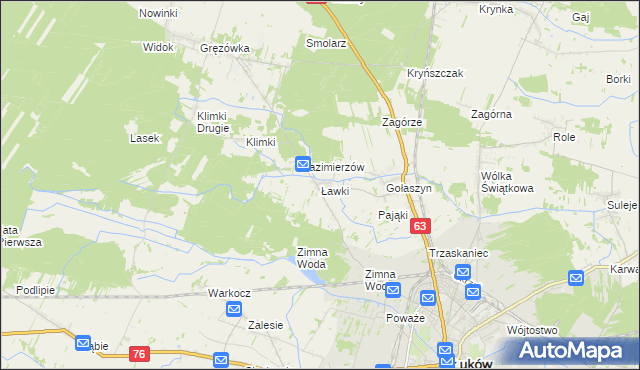 mapa Ławki gmina Łuków, Ławki gmina Łuków na mapie Targeo