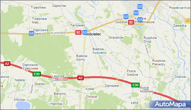 mapa Leszcze gmina Kościelec, Leszcze gmina Kościelec na mapie Targeo