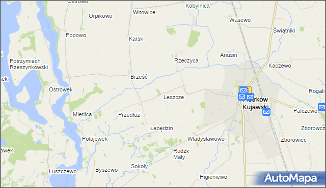 mapa Leszcze gmina Piotrków Kujawski, Leszcze gmina Piotrków Kujawski na mapie Targeo