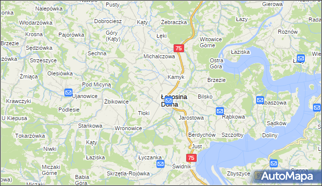 mapa Łososina Dolna, Łososina Dolna na mapie Targeo