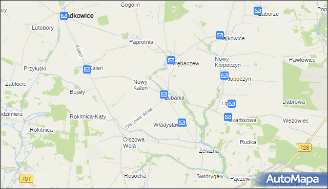 mapa Lubania gmina Sadkowice, Lubania gmina Sadkowice na mapie Targeo