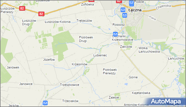 mapa Lubieniec gmina Mełgiew, Lubieniec gmina Mełgiew na mapie Targeo