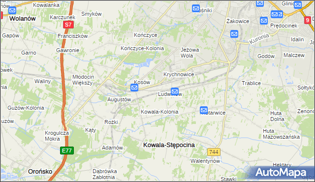 mapa Ludwinów gmina Kowala, Ludwinów gmina Kowala na mapie Targeo