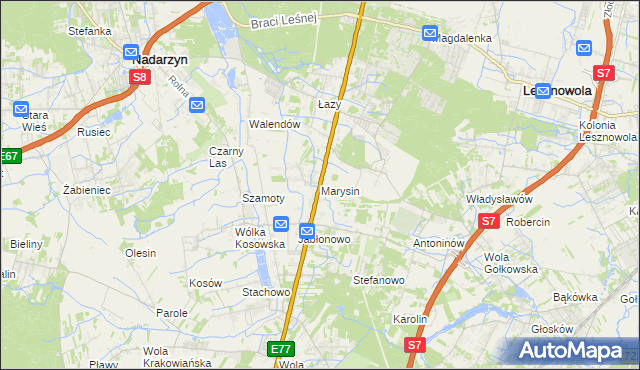 mapa Marysin gmina Lesznowola, Marysin gmina Lesznowola na mapie Targeo