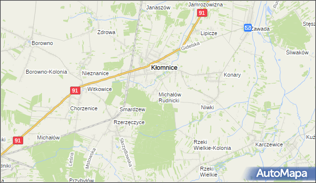 mapa Michałów gmina Kłomnice, Michałów gmina Kłomnice na mapie Targeo