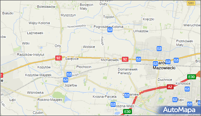 mapa Michałówek gmina Ożarów Mazowiecki, Michałówek gmina Ożarów Mazowiecki na mapie Targeo