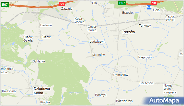 mapa Miechów gmina Perzów, Miechów gmina Perzów na mapie Targeo
