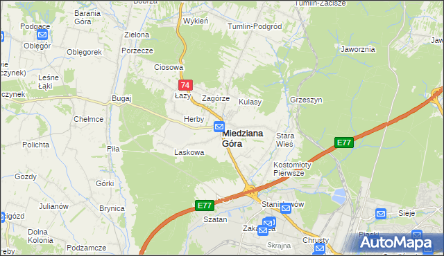 mapa Miedziana Góra powiat kielecki, Miedziana Góra powiat kielecki na mapie Targeo