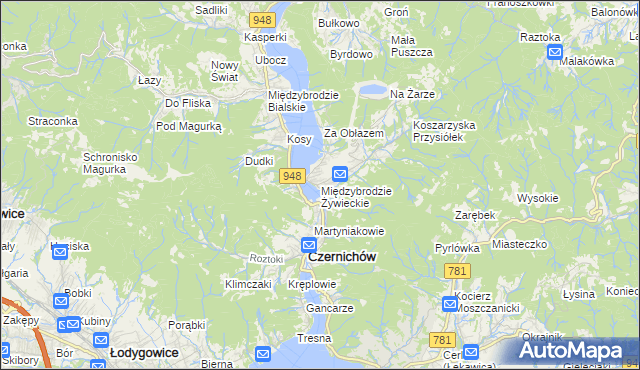 mapa Międzybrodzie Żywieckie, Międzybrodzie Żywieckie na mapie Targeo