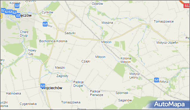 mapa Miłocin gmina Wojciechów, Miłocin gmina Wojciechów na mapie Targeo