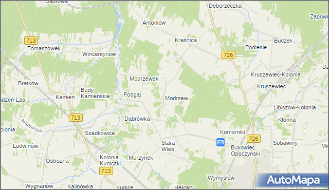 mapa Modrzew gmina Opoczno, Modrzew gmina Opoczno na mapie Targeo