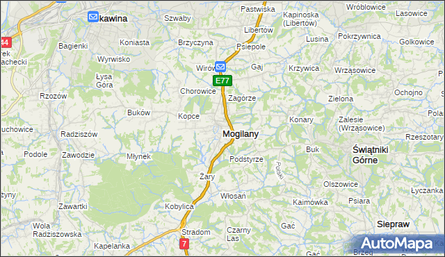 mapa Mogilany, Mogilany na mapie Targeo