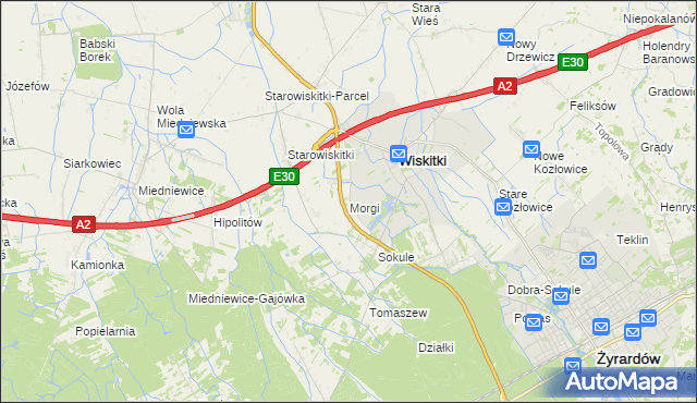 mapa Morgi gmina Wiskitki, Morgi gmina Wiskitki na mapie Targeo