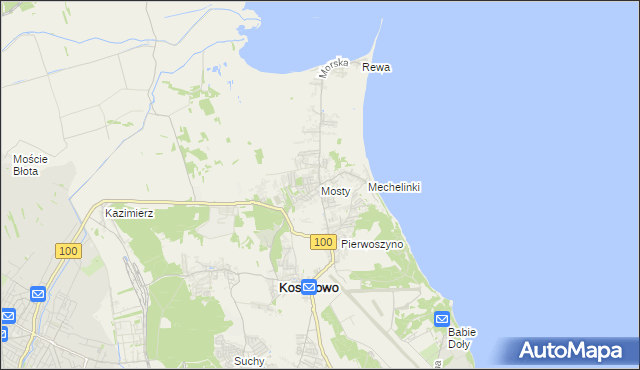 mapa Mosty gmina Kosakowo, Mosty gmina Kosakowo na mapie Targeo