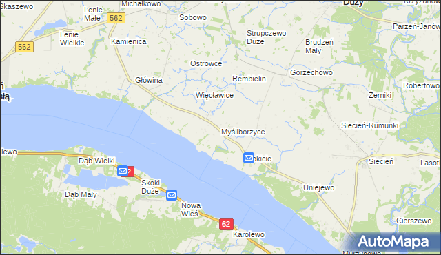mapa Myśliborzyce gmina Brudzeń Duży, Myśliborzyce gmina Brudzeń Duży na mapie Targeo