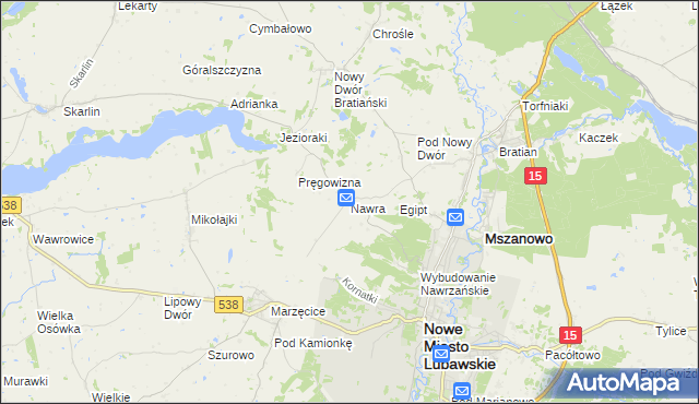 mapa Nawra gmina Nowe Miasto Lubawskie, Nawra gmina Nowe Miasto Lubawskie na mapie Targeo