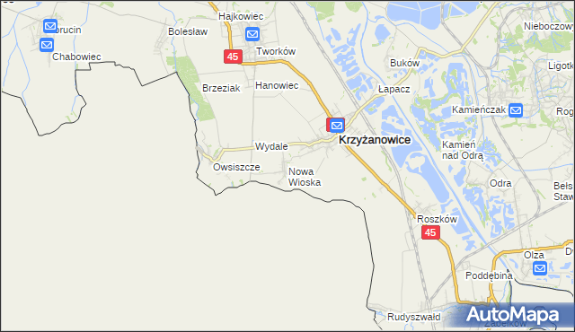 mapa Nowa Wioska gmina Krzyżanowice, Nowa Wioska gmina Krzyżanowice na mapie Targeo