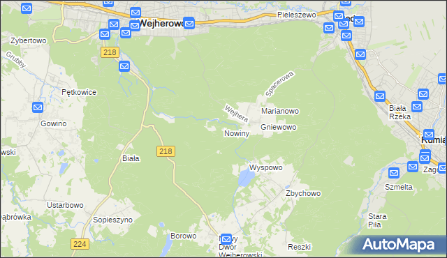 mapa Nowiny gmina Wejherowo, Nowiny gmina Wejherowo na mapie Targeo