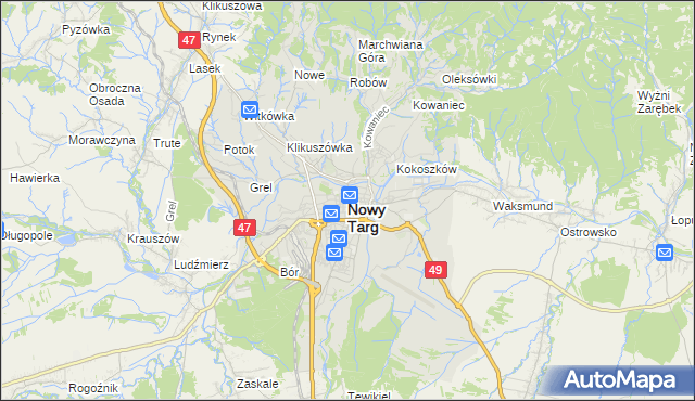 mapa Nowego Targu, Nowy Targ na mapie Targeo